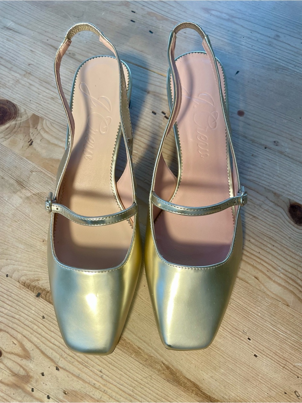 J. Crew Metallic Gold Slingback Mary Jane Flats 9.5 NWOBox